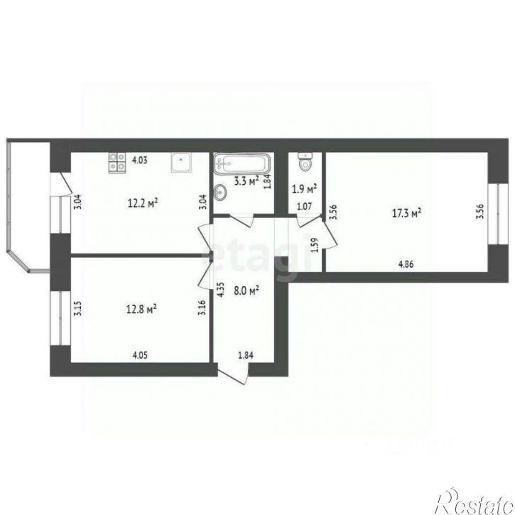 2-комн квартира ул Лётчика Каберова, 11,  д. 11