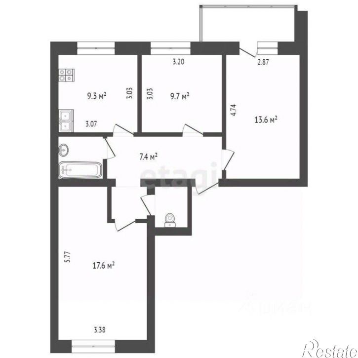 3-комн квартира городской округ Вологда