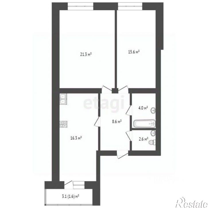 2-комн квартира улица Гагарина, 80А к3,  д. 80А к3