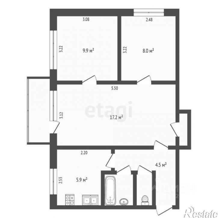 3-комн квартира городской округ Вологда