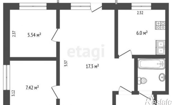 2-комн квартира Комсомольская улица, 3А,  д. 3А