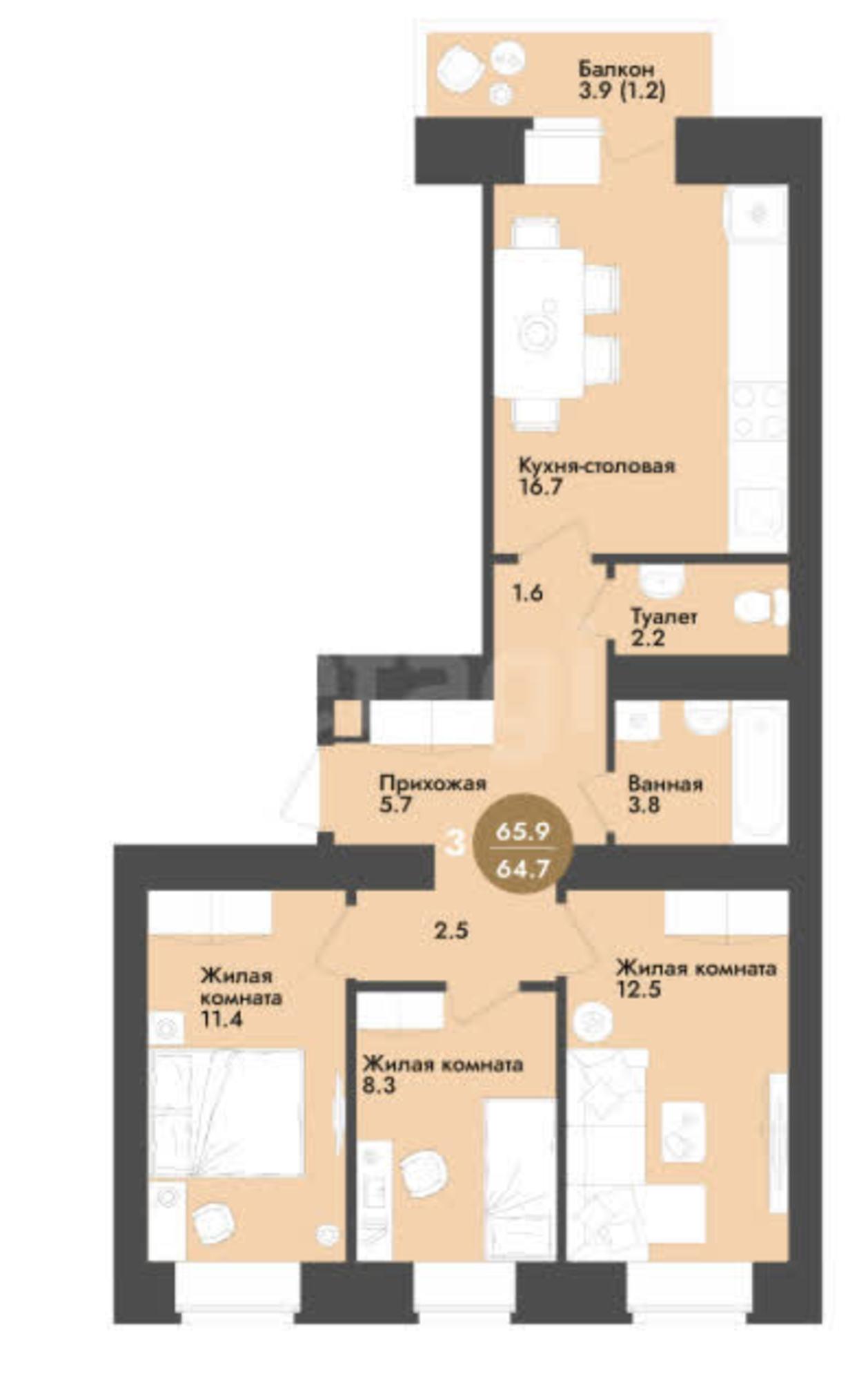 Купить квартиру за 6 854 000 рублей на улица Петина, 59