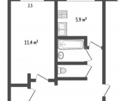2-комн, 44кв м, этаж 1/5 Тепличный микрорайон, 16