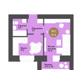 1-комн, 33 кв м, этаж 10/12 Долгий пер, 4