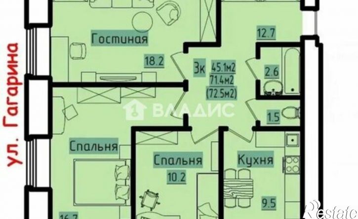 3-комн квартира улица Гагарина, 80А к2,  д. 80А к2