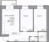 2-комн, 62 кв м, этаж 3/3 ул Карла Маркса, 59