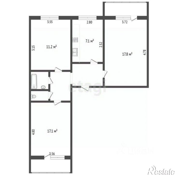 3-комн квартира улица Маршала Конева, 12А,  д. 12А