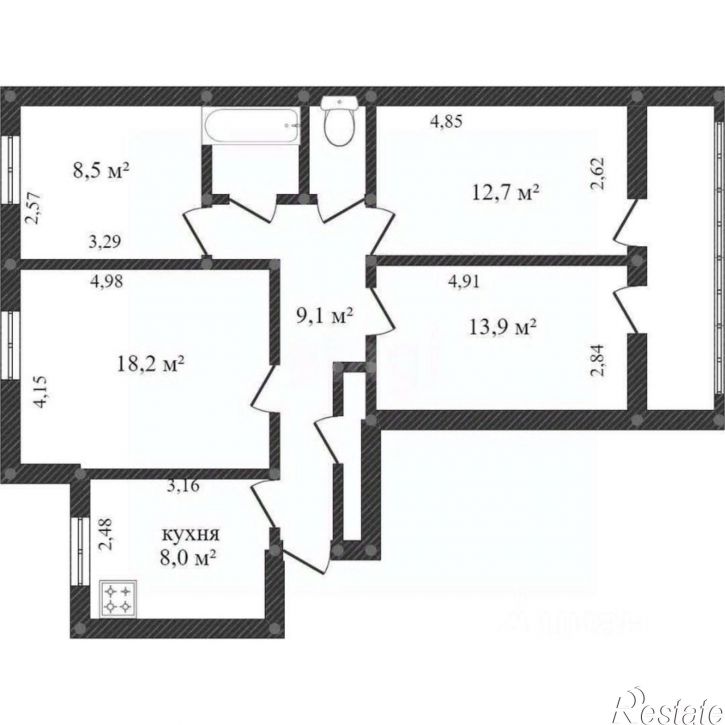 4-комн квартира Ленинградская улица, 93,  д. 93