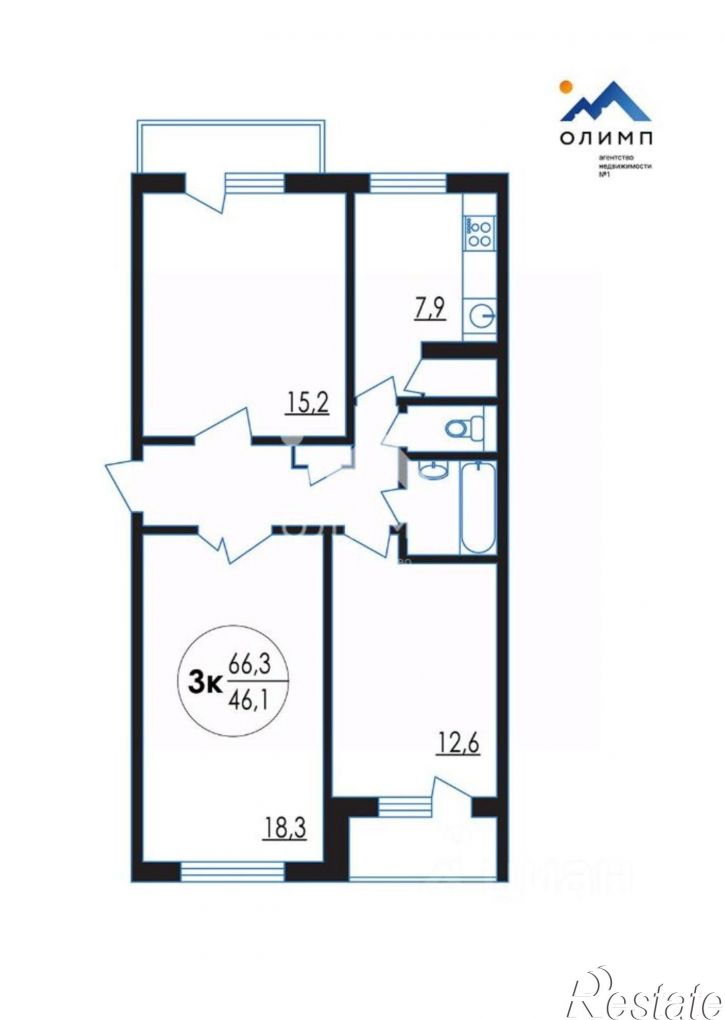 3-комн квартира ул Возрождения, 2,  д. 2